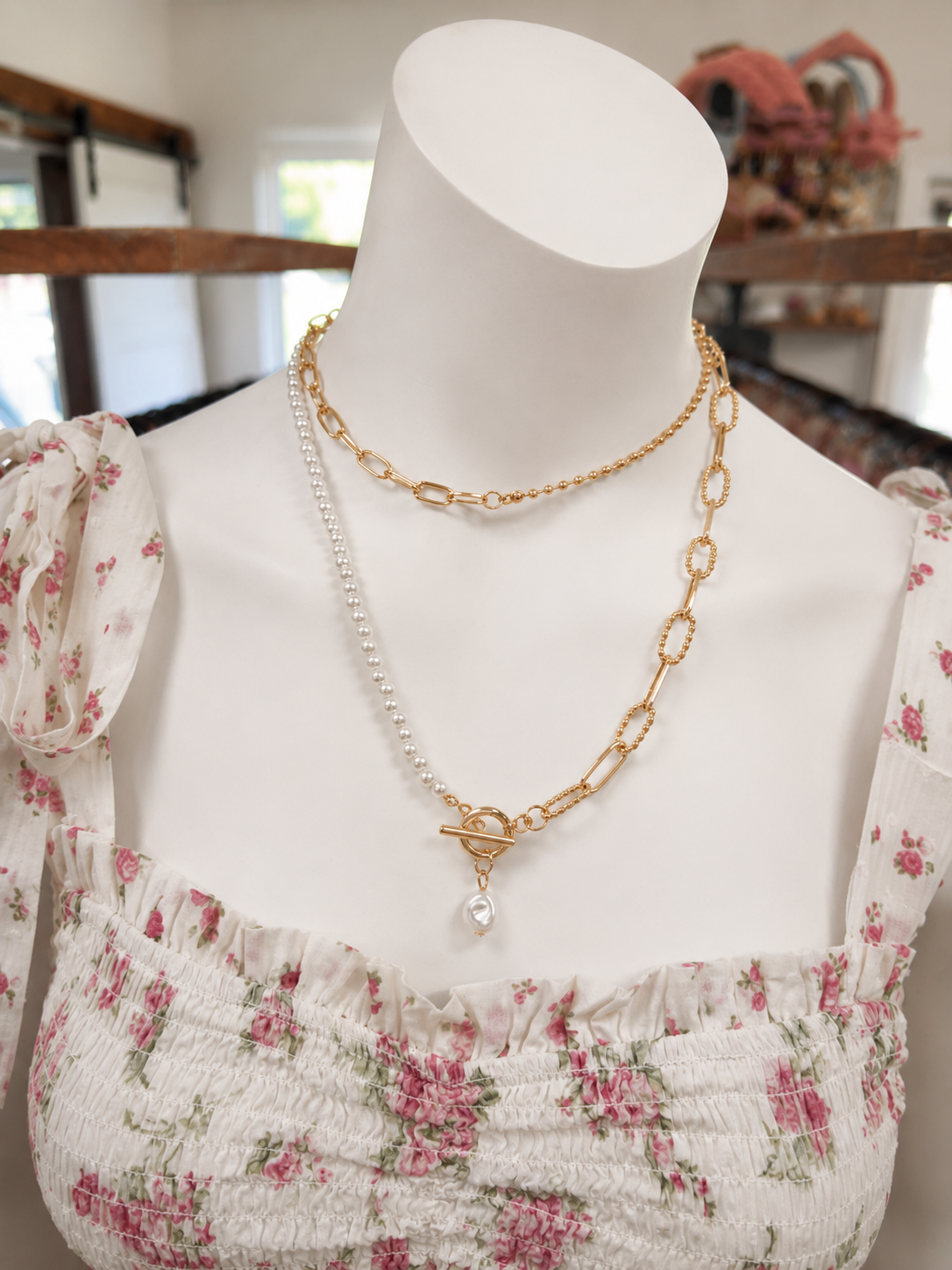 Golden Pearl Duo Necklace