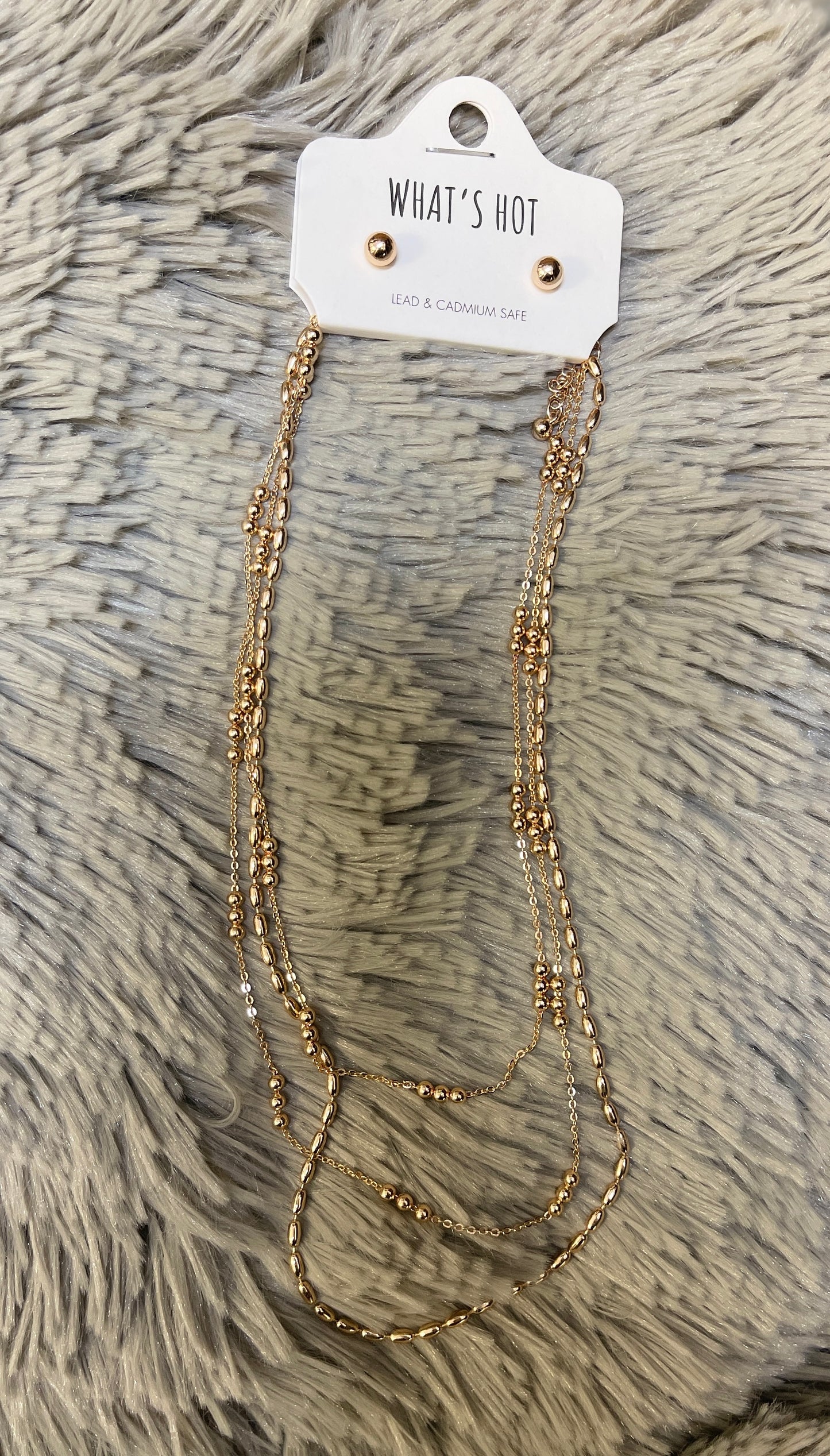 Tri Layered Necklace w/ Beaded Dot Accents