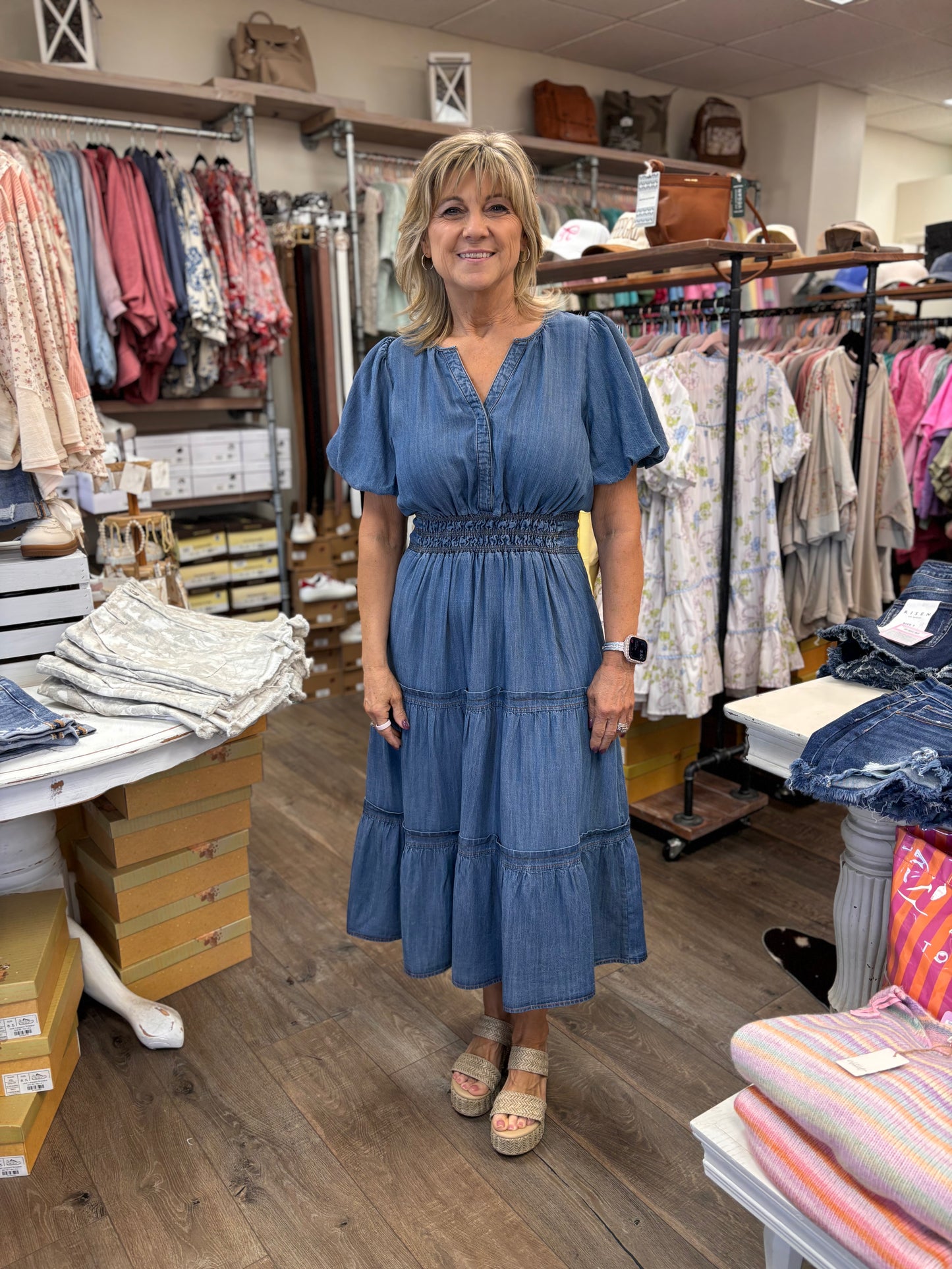 Washed Denim Maxi Dress