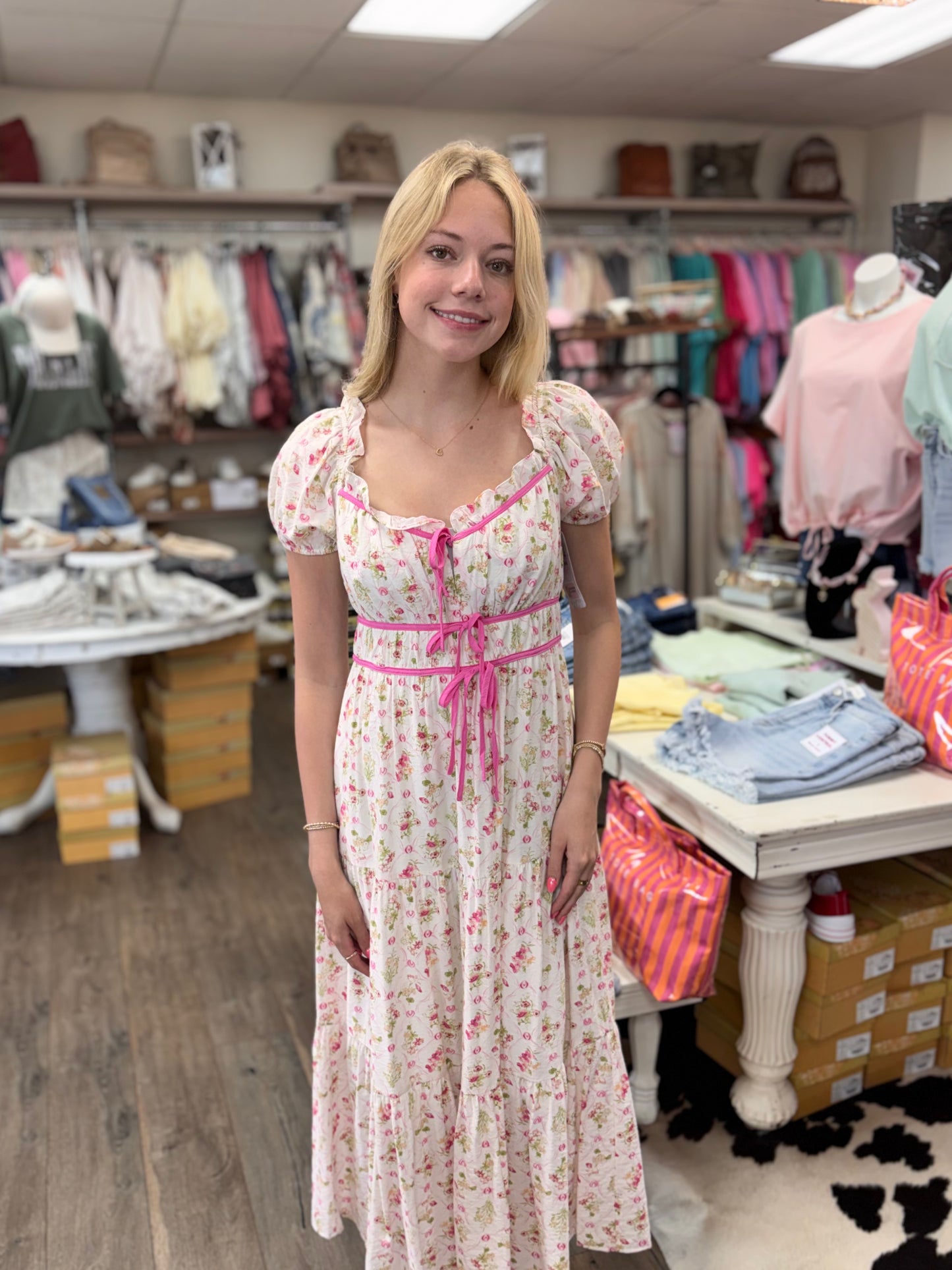 Mosiac Meadow Ribbon Trim Dress