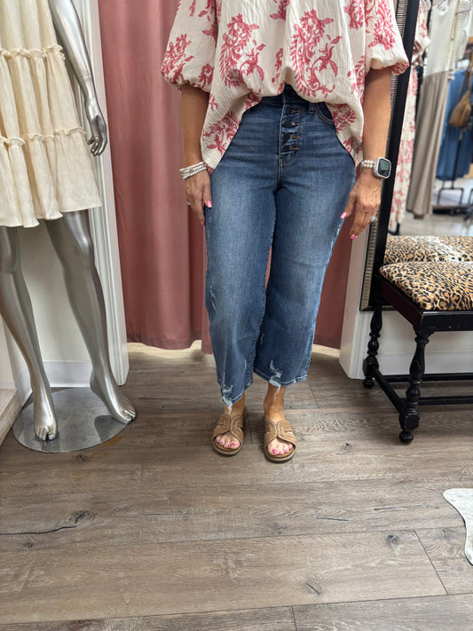 HW Button Fly Crop Flare