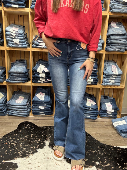 HR Flare Raw Cut Hem Jeans