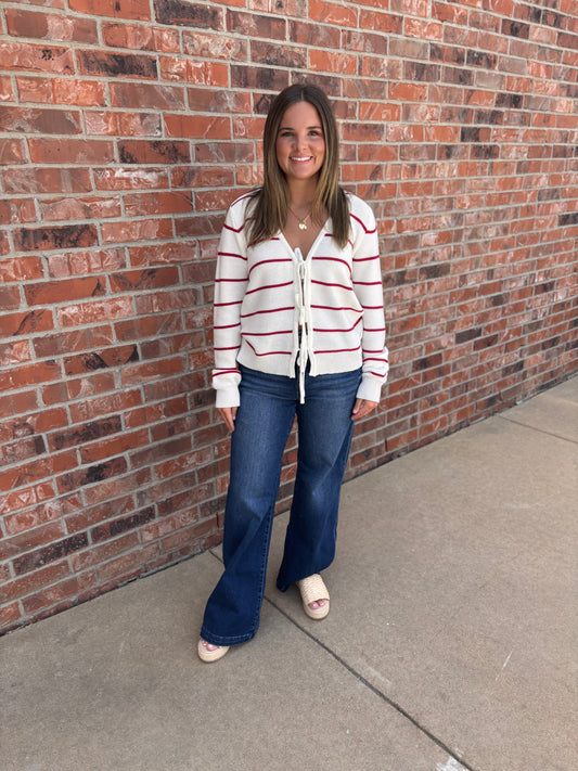 Ava Striped V-Neck Cardigan