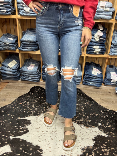 HR Knee Distressed Ankle Jeans