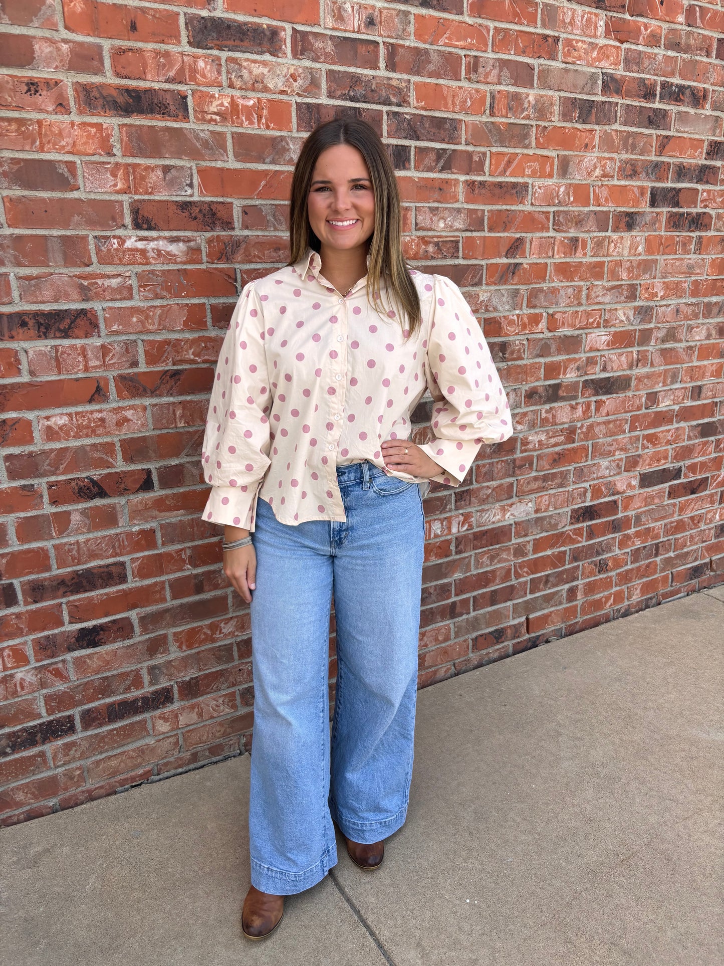 Polished Polka Dot Button Up Top
