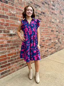 Floral Print Collared Tiered Dress