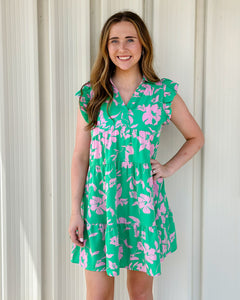 Floral Print Collared Tiered Dress