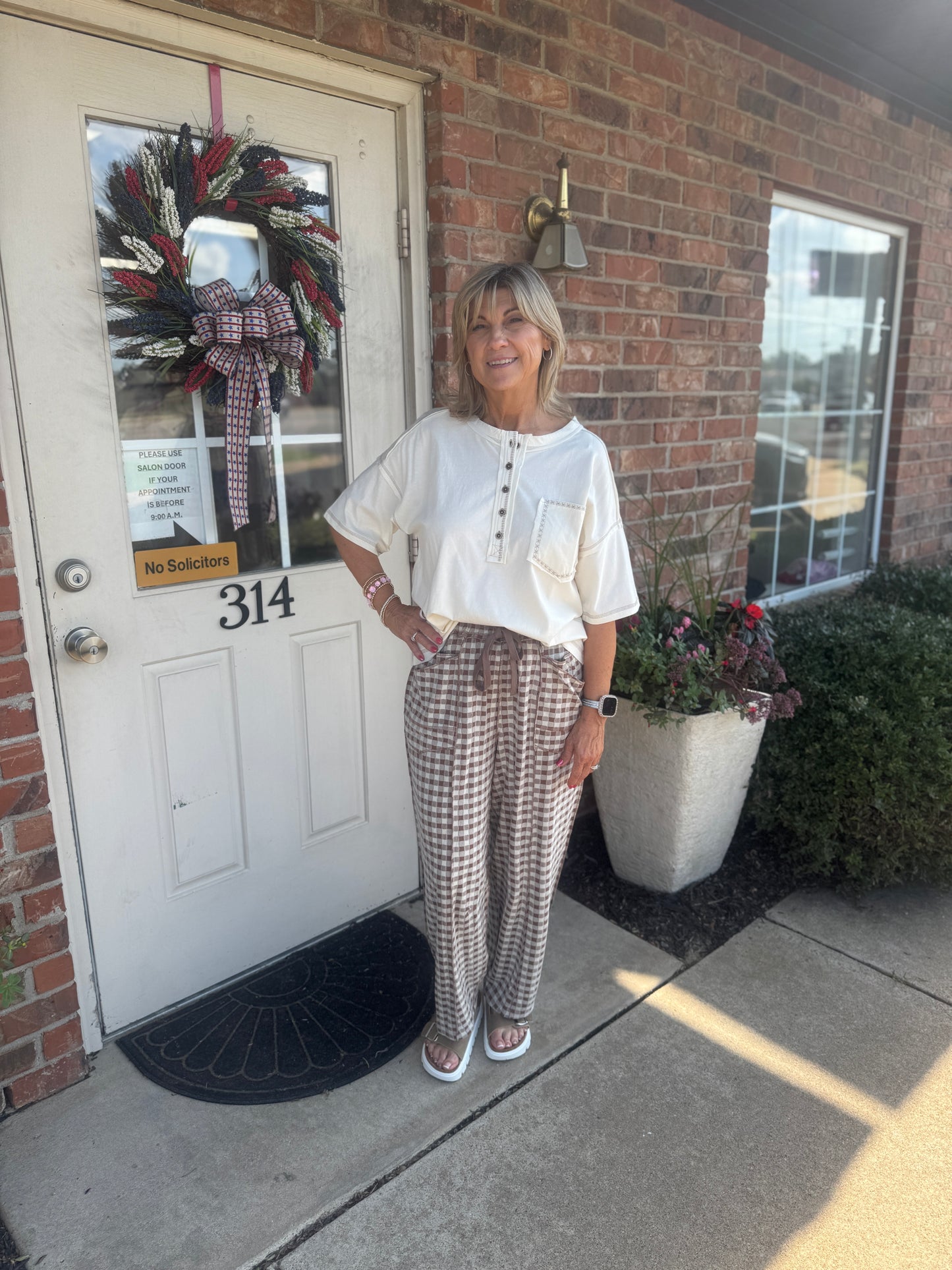 Soft Brushed Check Barrel Pants