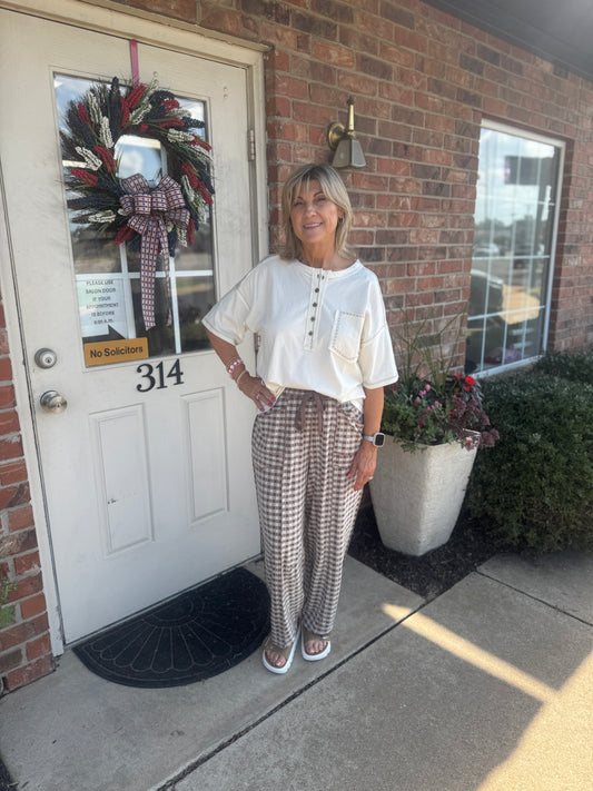 Soft Brushed Check Barrel Pants