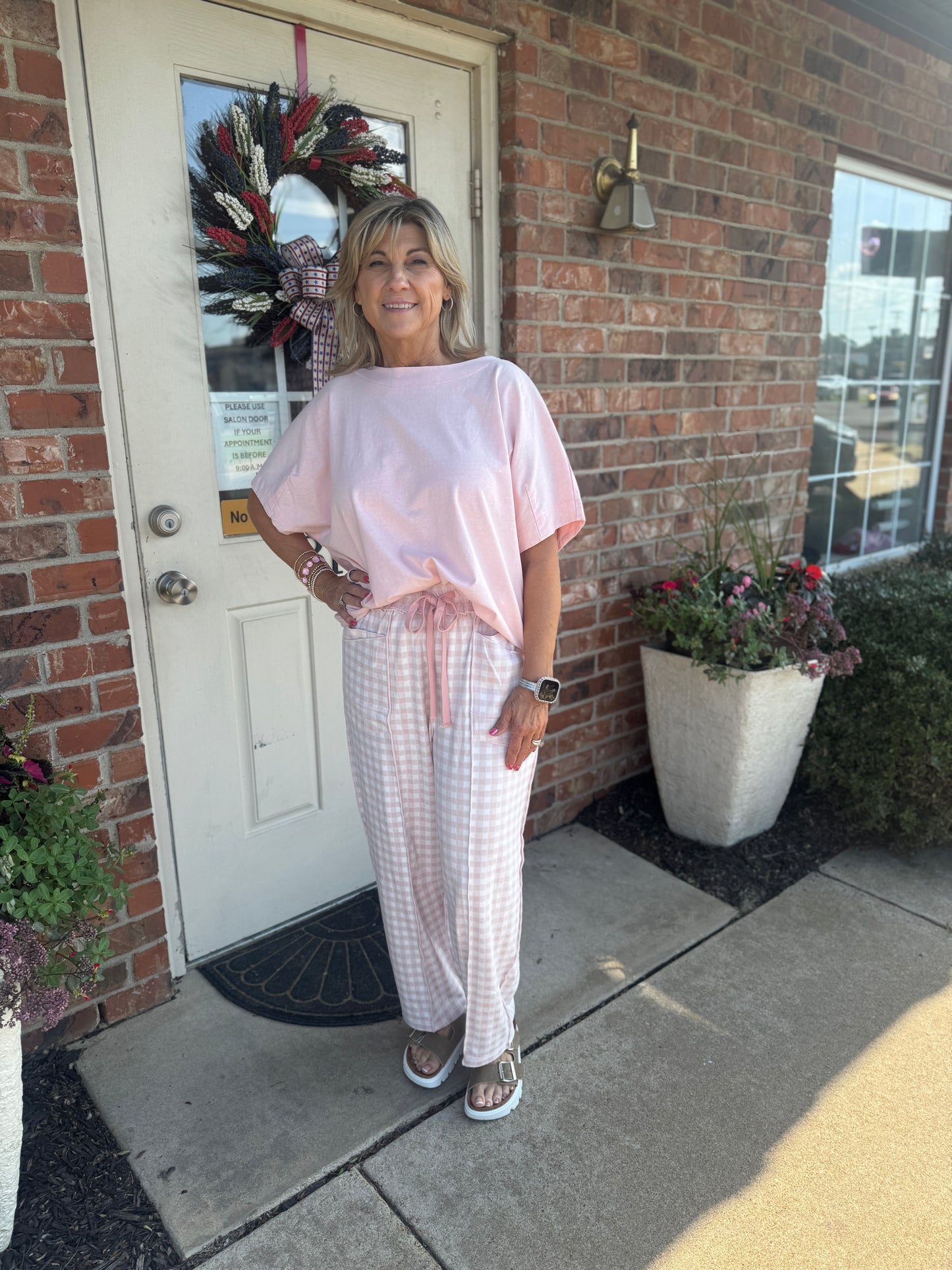 Soft Brushed Check Barrel Pants