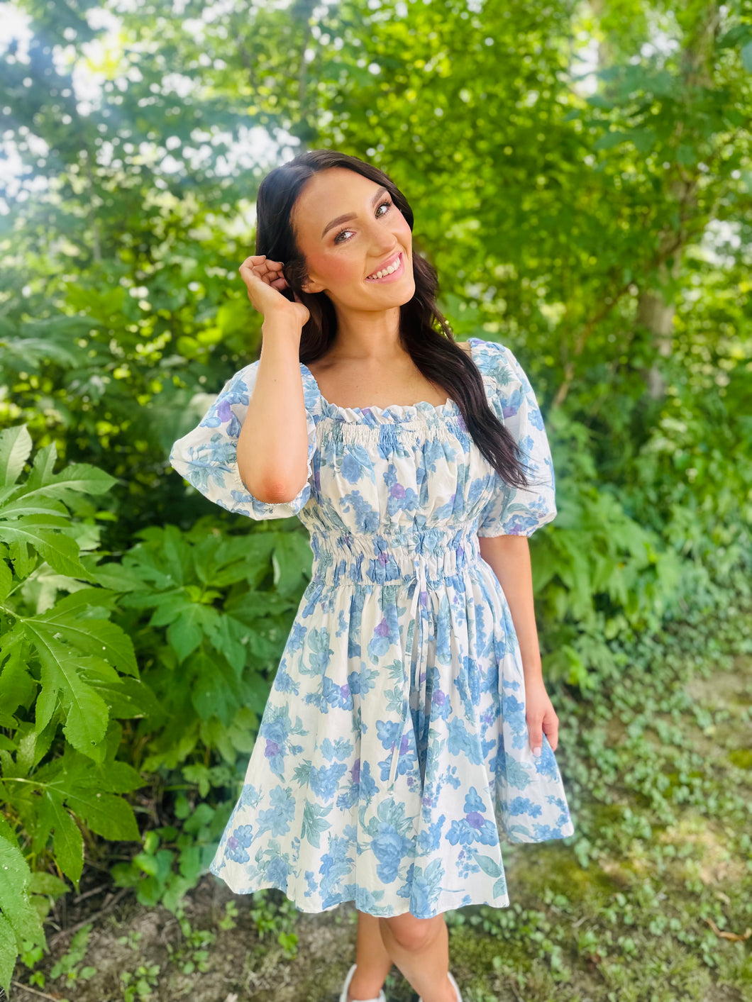 Floral Square NecK Puff Dress