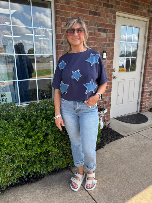Blue Jean Baby Star Stitched Tee