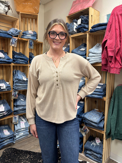 Falling Leaves Ribbed Henley Top