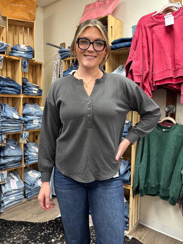 Falling Leaves Ribbed Henley Top