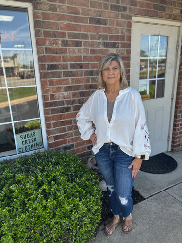 Boho Embroidered Sleeve Top