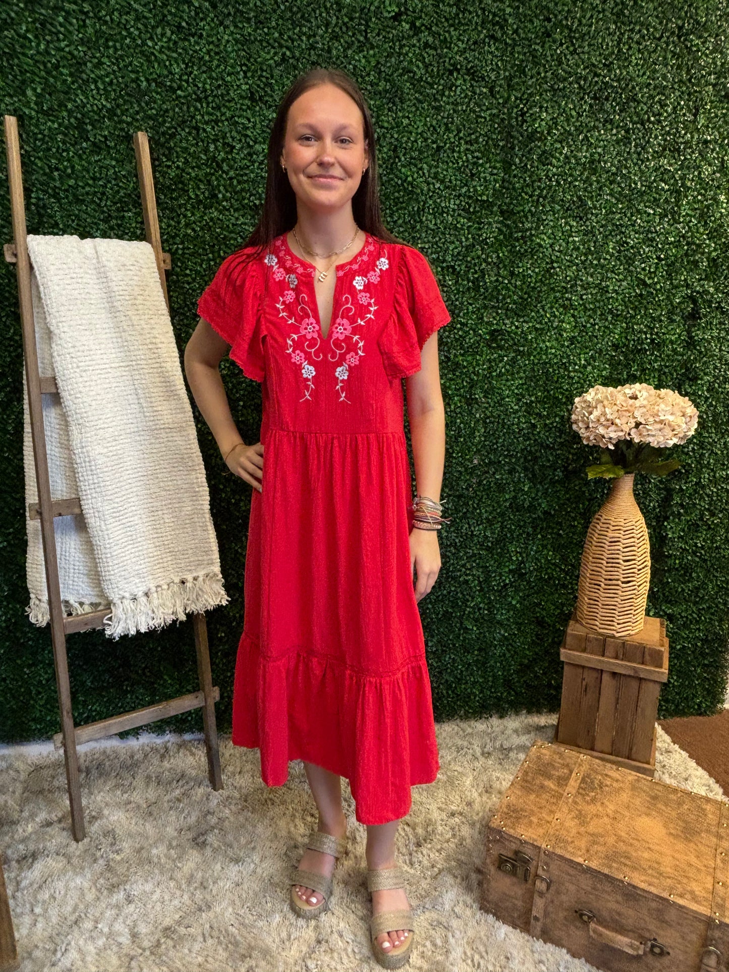 Emmie Embroidered Midi Dress