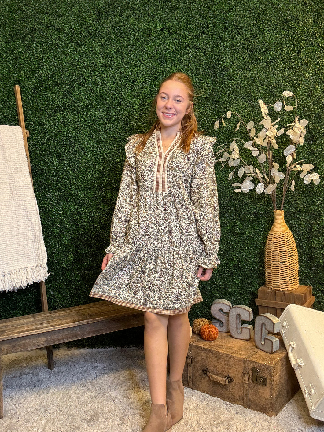 Vintage Woodland Print Dress