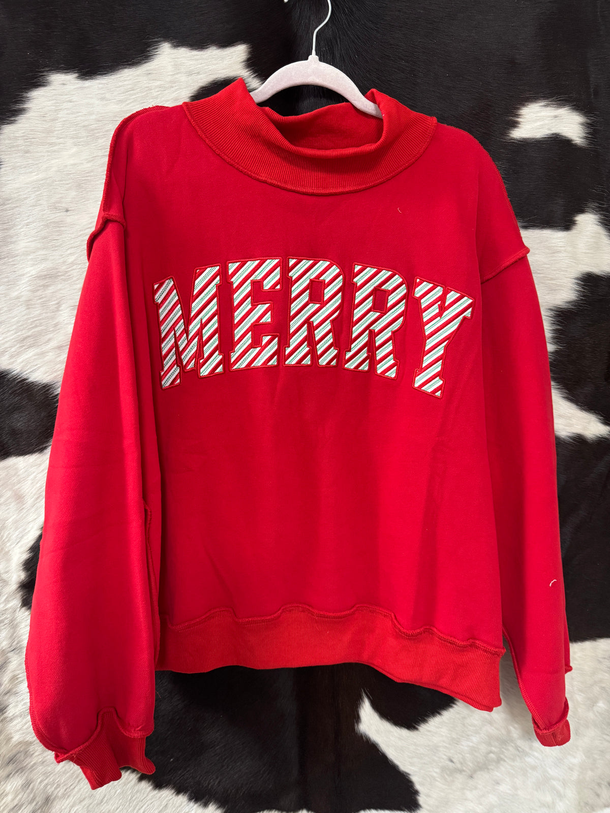 Merry Striped Embroidered Mockneck