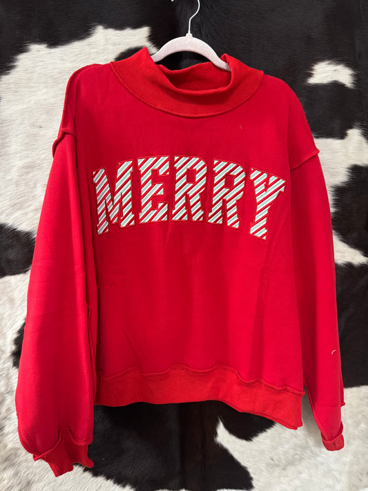 Merry Striped Embroidered Mockneck