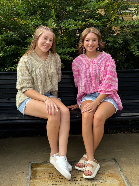 Embroidered Eyelet Split Neck Top