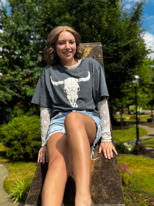 All Over Lace Bow Sheer Top