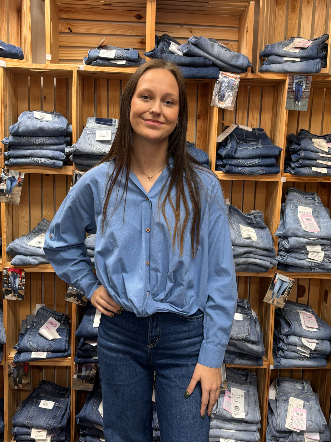 Knotted Front Button Down Top