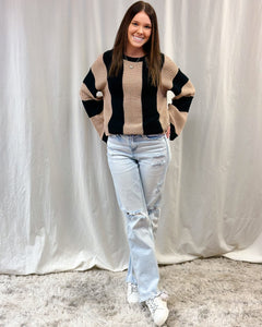 Color Block Striped Bell Sleeve Sweater