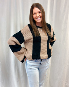 Color Block Striped Bell Sleeve Sweater