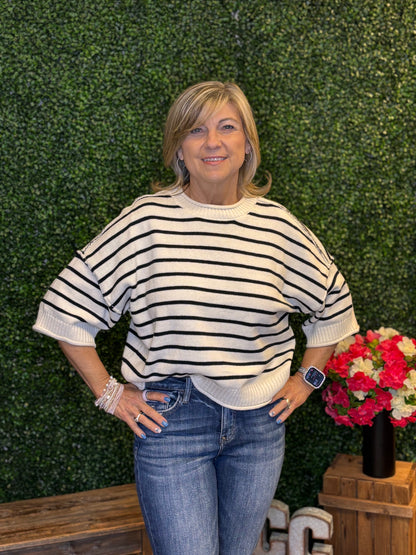Relaxed Stripe Short Sleeve Sweater
