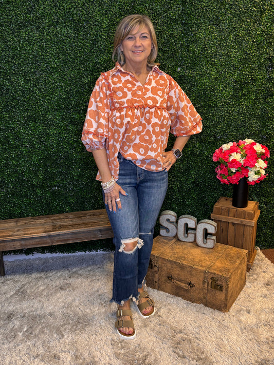 Bold Floral Popover Top