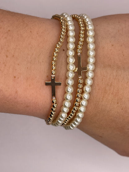 Cross Charm and Pearl Bracelet