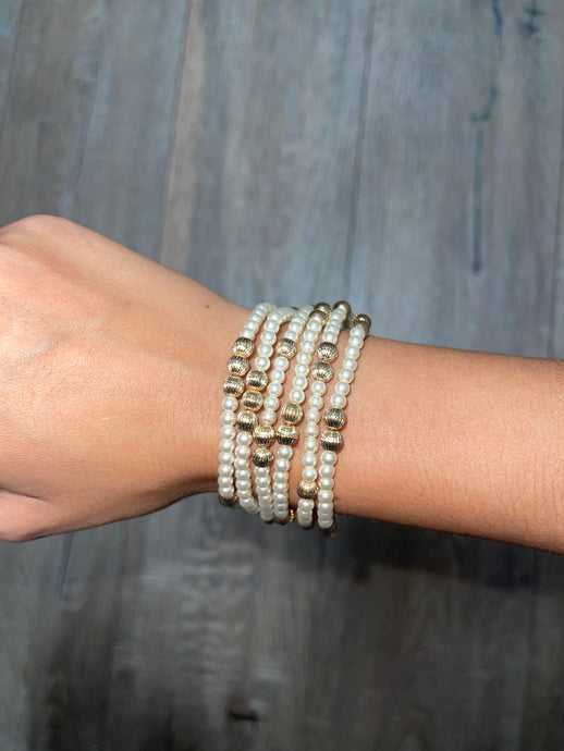 Pearl Stretch Bracelets With Textured Gold Beads
