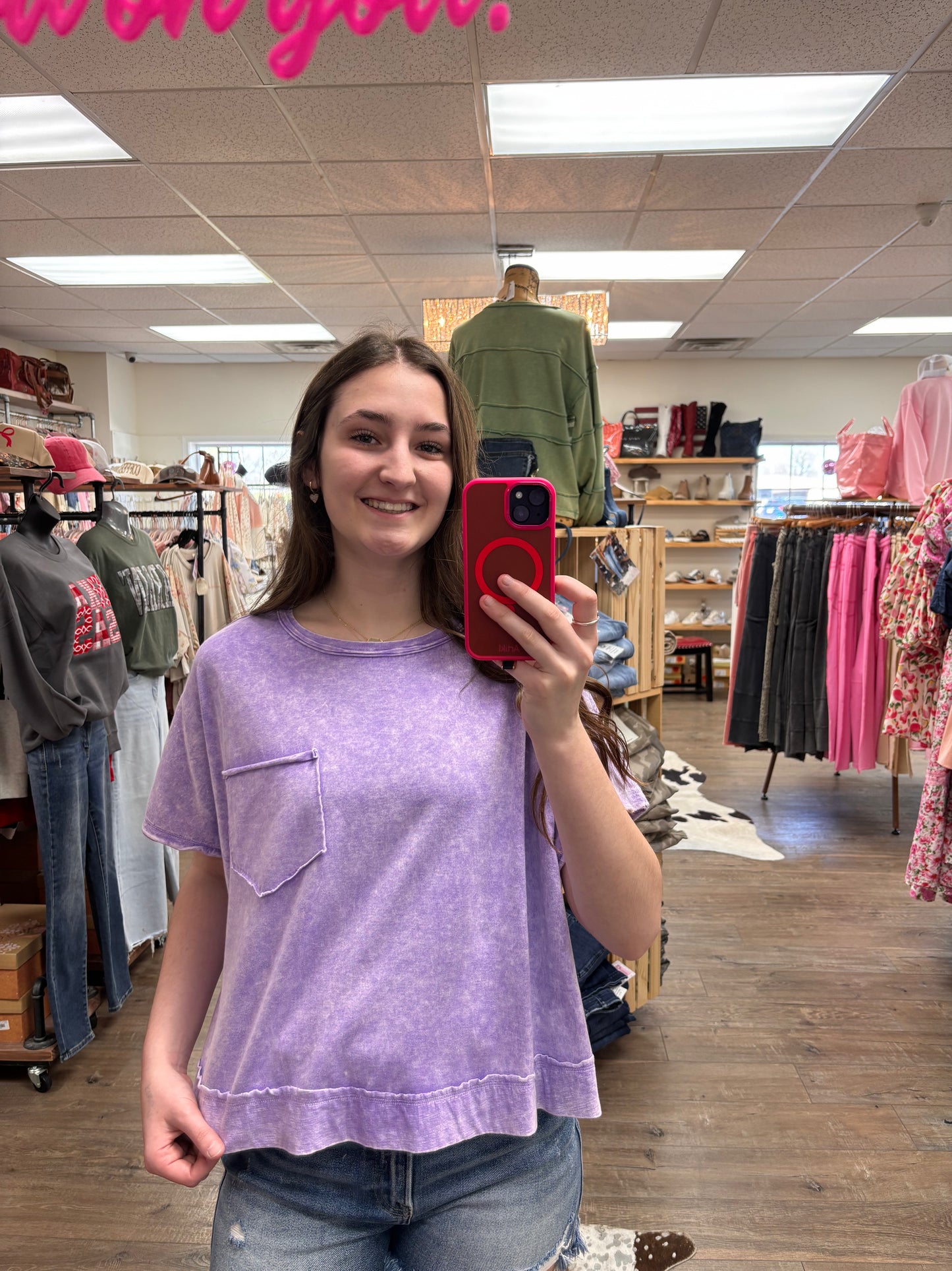 Bri Mineral Wash Crop Pocket Tee