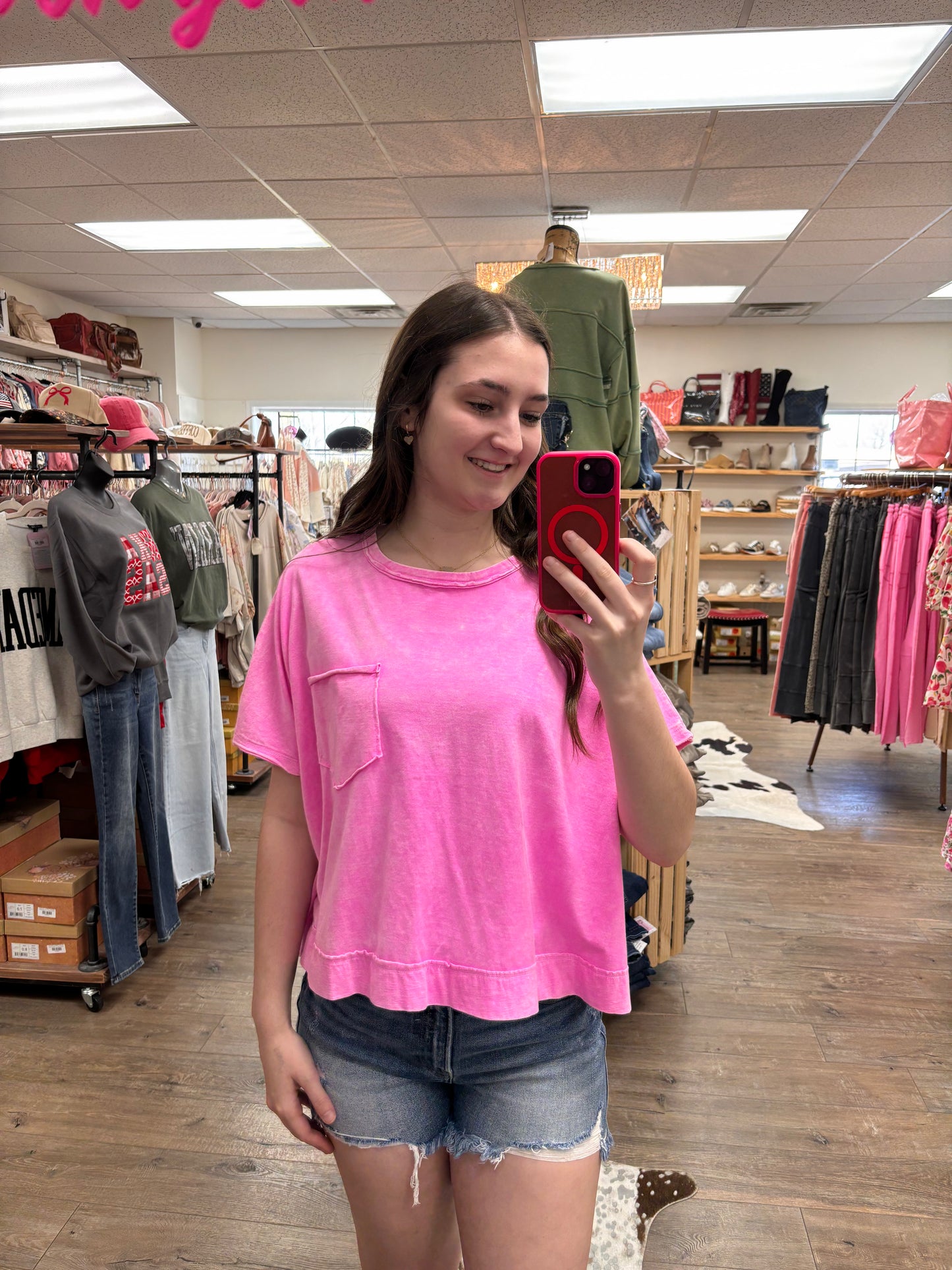 Bri Mineral Wash Crop Pocket Tee