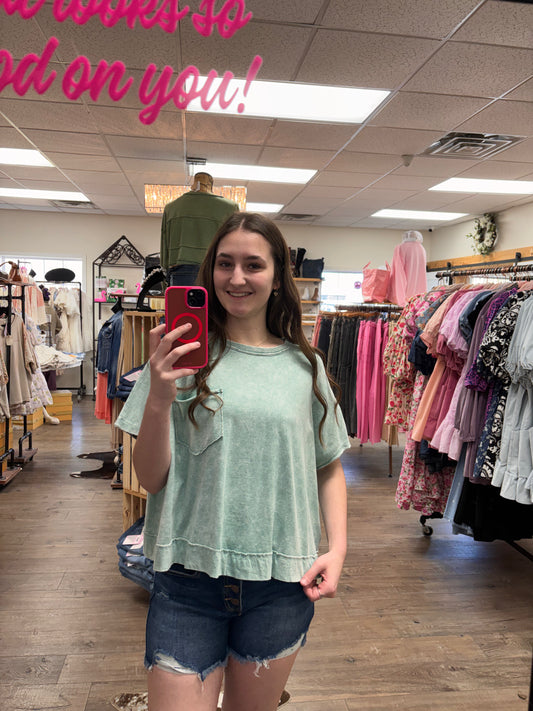 Bri Mineral Wash Crop Pocket Tee