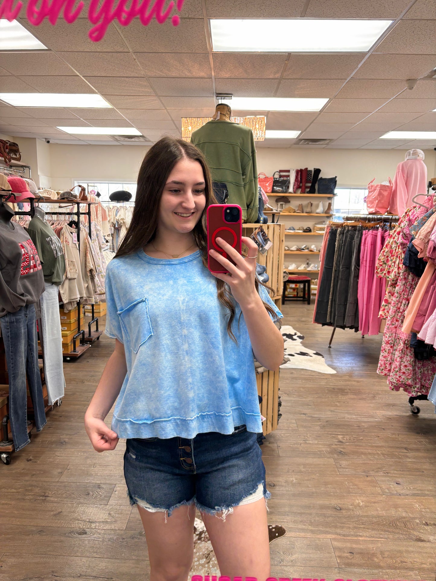 Bri Mineral Wash Crop Pocket Tee