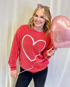 Heart Ribbed Long Sleeve Pullover