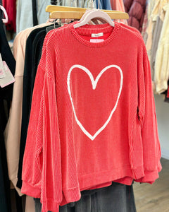 Heart Ribbed Long Sleeve Pullover