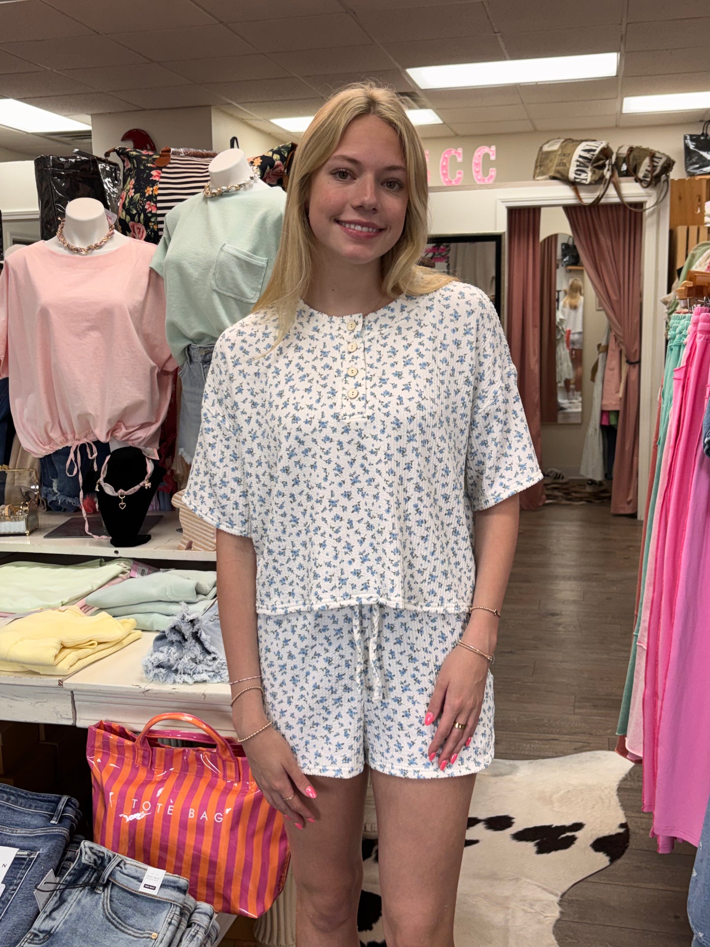 Floral Henley Shorts Set
