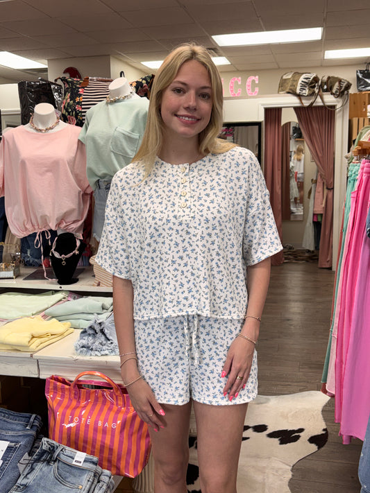 Floral Henley Shorts Set