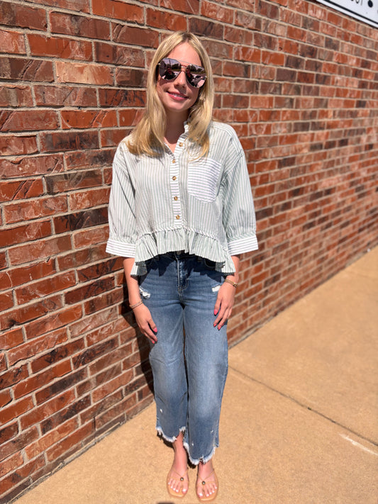 Sage Breeze Striped Top