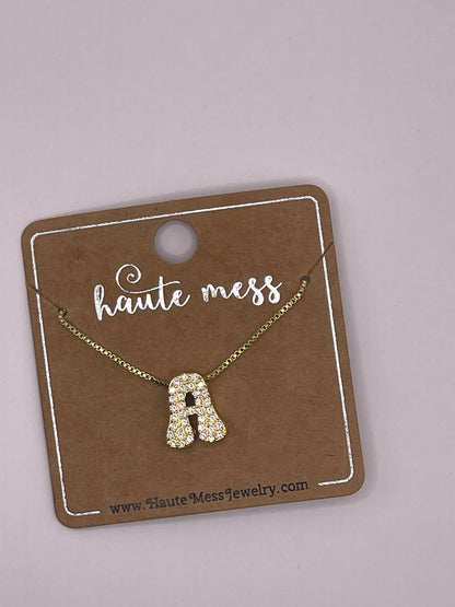 Gold Bubble Initial Pendant Necklace