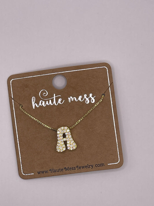 Gold Bubble Initial Pendant Necklace