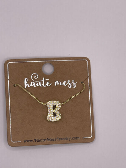 Gold Bubble Initial Pendant Necklace