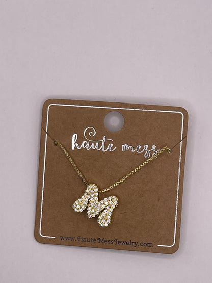 Gold Bubble Initial Pendant Necklace