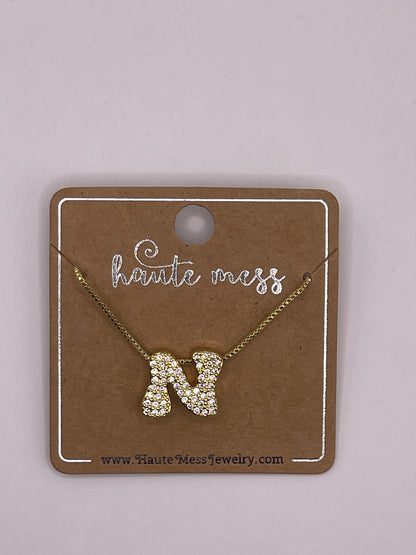 Gold Bubble Initial Pendant Necklace