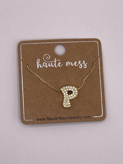 Gold Bubble Initial Pendant Necklace