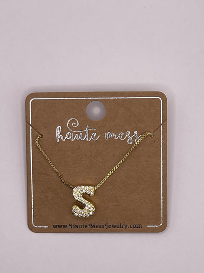 Gold Bubble Initial Pendant Necklace