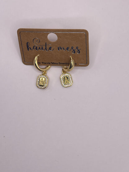 Gold Initial Pendant Earrings