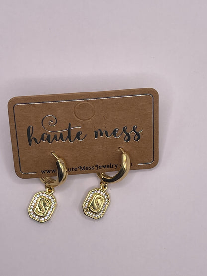Gold Initial Pendant Earrings